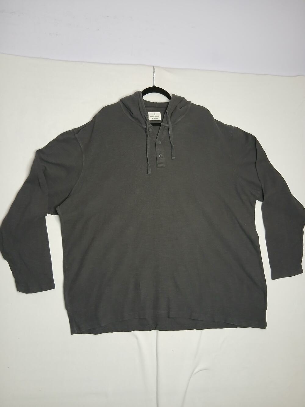 Mutual Weave Mens Long Sleeve Henley Hoodie Shirt Sz 3XL Waffle Knit Thermal